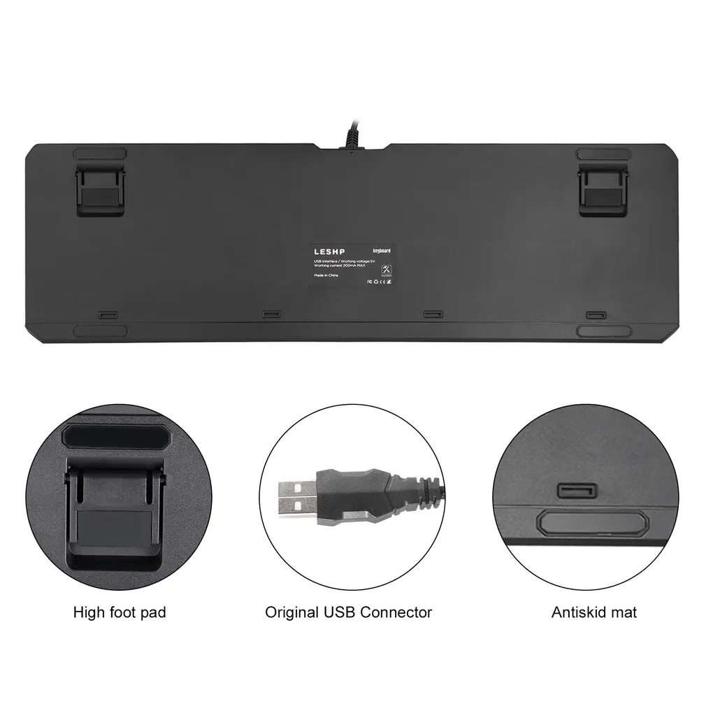 LESHP USB интерфейс Регулируемая яркость и частота 6 режимов подсветки Проводная Механическая мультимедийная игровая клавиатура