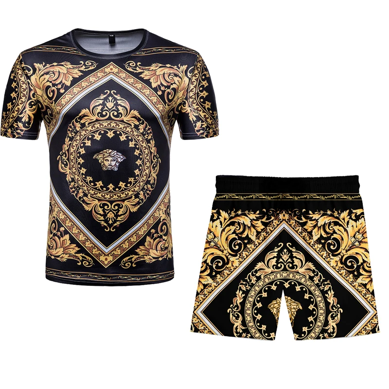 

t-shirt shorts suit men's summer 2piece sportswear + shorts suit beach men's casual T-shirt suit sportswearFeminine sweatpants