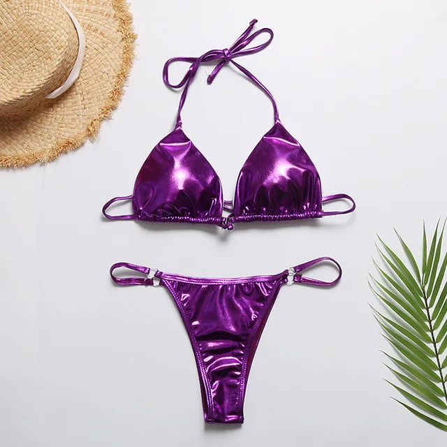 Brazilian Bathing Suit Sequin PU Leaher Push Up Padded