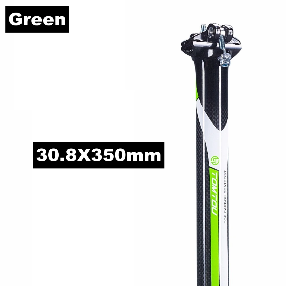 Green 30.8X350mm TOMTOU Сверхлегкий 250 г 3k из углеродного волокна, шоссейный/горный велосипед велосипедный Подседельный штырь гонки на подседельную трубу рамы 27,2/30,8/31,6 мм красный, зеленый, синий, серый - Цвет: Green 30.8X350mm