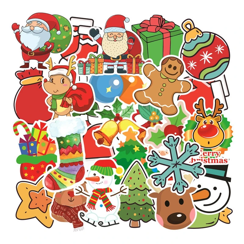 100 шт рождественские наклейки тема милый олень Санта Клаус Рождественская елка самодельная открытка Уплотнительная наклейка скейтборд наклейка s Рождественский подарок - Цвет: WTZ099