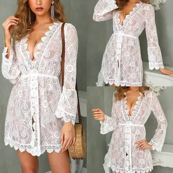 

2020 New Summer Women Biki Cover Up Floral Lae Hollow Crochet Swimsuit Cover-Ups Bathing Suit Beachwear Tunic Beach Dress Hot