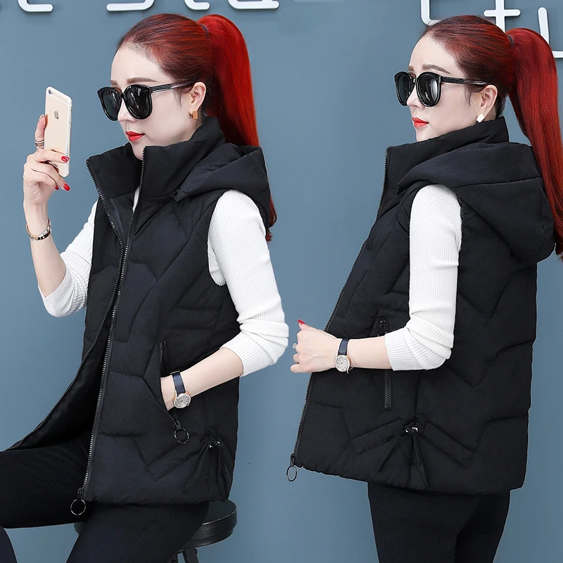 

Vest Woman 2019 Self-cultivation Student Joker Sleeveless Waistcoat Can Shirk Hat Padded Vest Loose Coat Tide gilet femme colete