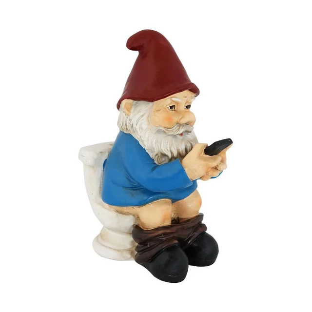 Winnereco 3D Dwarf Toilet Play Phone Statue Garden Gnome Resin Doll  Figurines Crafts 