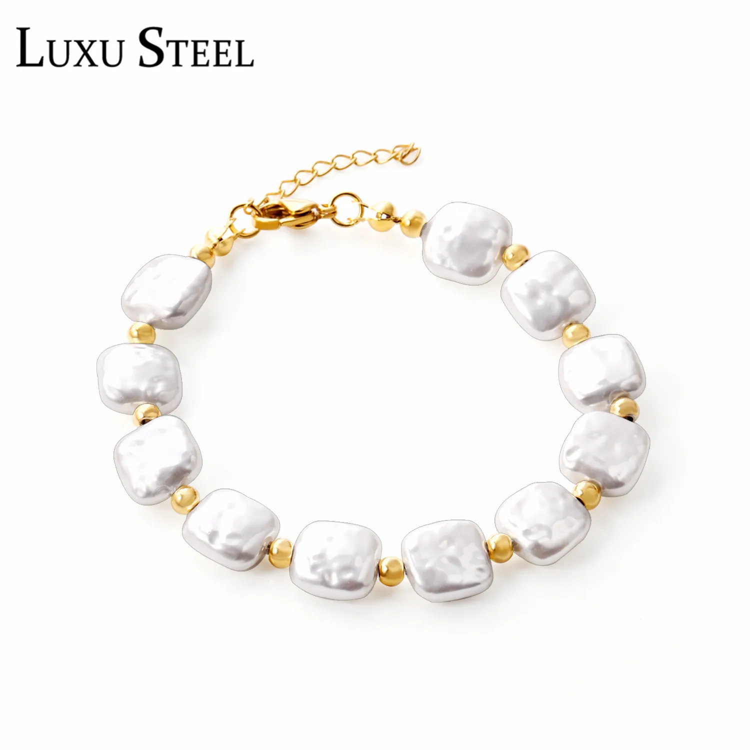 Женский браслет из нержавеющей стали LUXUSTEEL белый с застежкой карабином