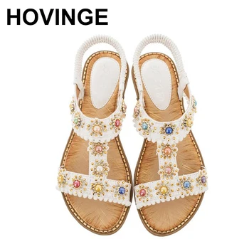 

HOVINGE Women's Flat Shoes Rope Nylon Sandals Thongs Sandal Strap Summer Shoes Outdoor Fashion Beach Shoes Slippers
