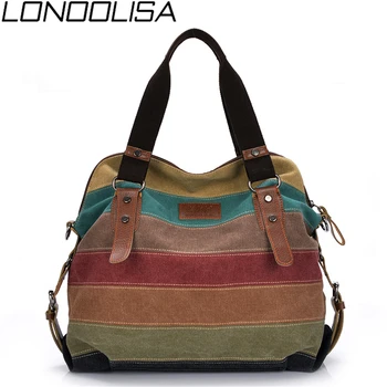 

Fashion Striped Stitching Women Shoulder Bags High Quality Canvas Casual Crossbody Bags For Women Large Capacity Ladies Hand Bag
