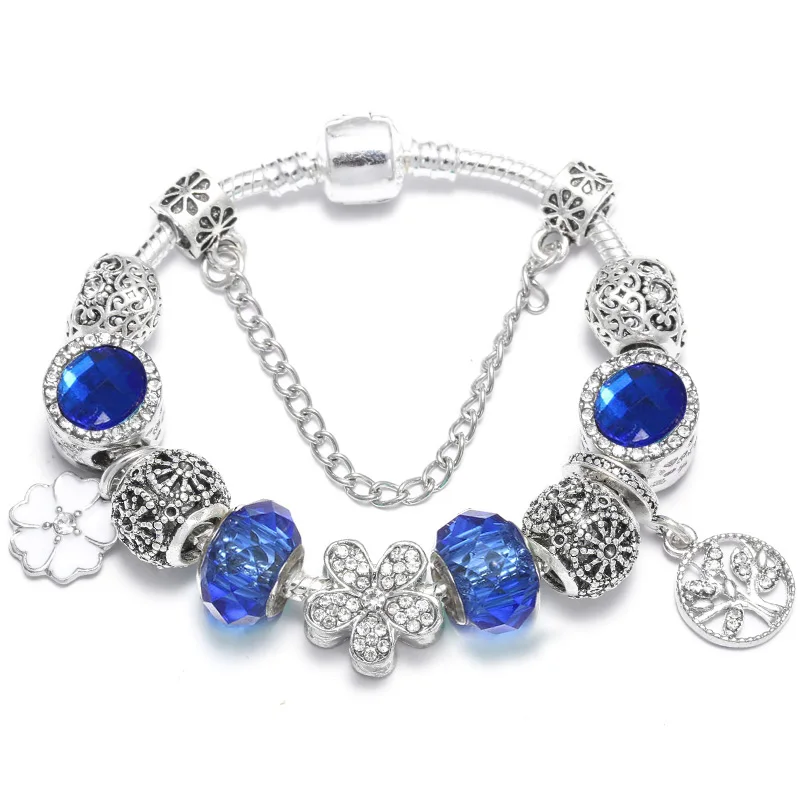 Европейский стиль, винтажные серебряные разноцветные хрустальные бусы, очаровательные браслеты, подходят к оригинальным бусинам, DIY тонкие браслеты для женщин, ювелирные изделия