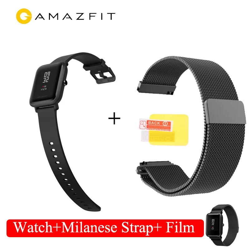 Black-milanese Международная версия Amazfit Bip Смарт часы Huami gps Smartwatch Android iOS 45 дней батарея IP68 - Цвет: Black-milanese