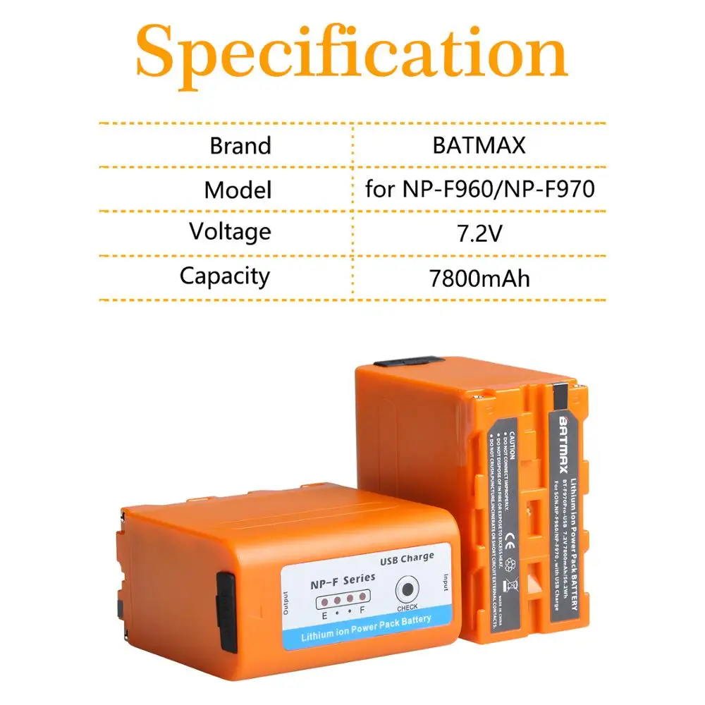Batmax-bateria Usb para Sony Dcr-vx2100 7800mah Np-f960 Np-f970 F950 Dsr-pd150 Dsr-pd170 Fdr-ax1 Hdr Pcs - Image 6