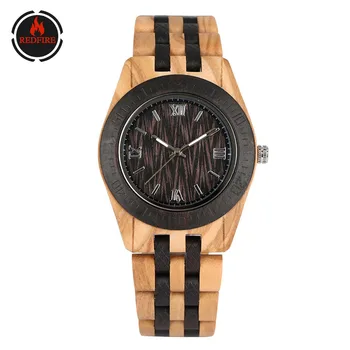 

REDFIRE Retro Fashion Wooden Men Watches Quartz Movement Roman Numerals Display Punk Cool Mens Wood Watch Hidden Clasp reloj