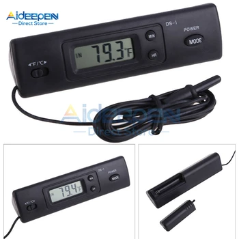 

DS-1 Car Thermometer LCD Display C/F Clock Temperature Sensor Controller Indoor Outdoor Thermostat With Probe For Vehicle
