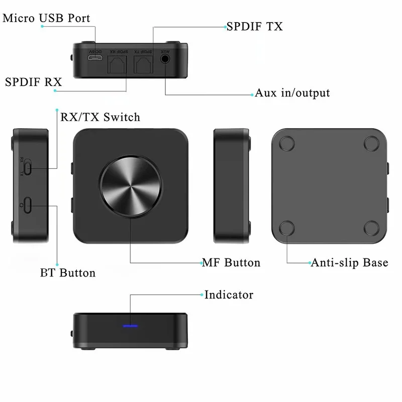 Bluetooth 5 0 Transmitter Receiver APTX 2 in 1 Wireless Audio Adapter Digital Optical TOSLINK 3 5mm AUX Jack for TV PC Headphone