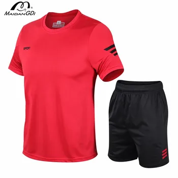 

Men's Sets 2020 Summer New Embroidered Solid Color Quick Dry Breathable Training Male's Short Sleeve And Shorts Training Suits