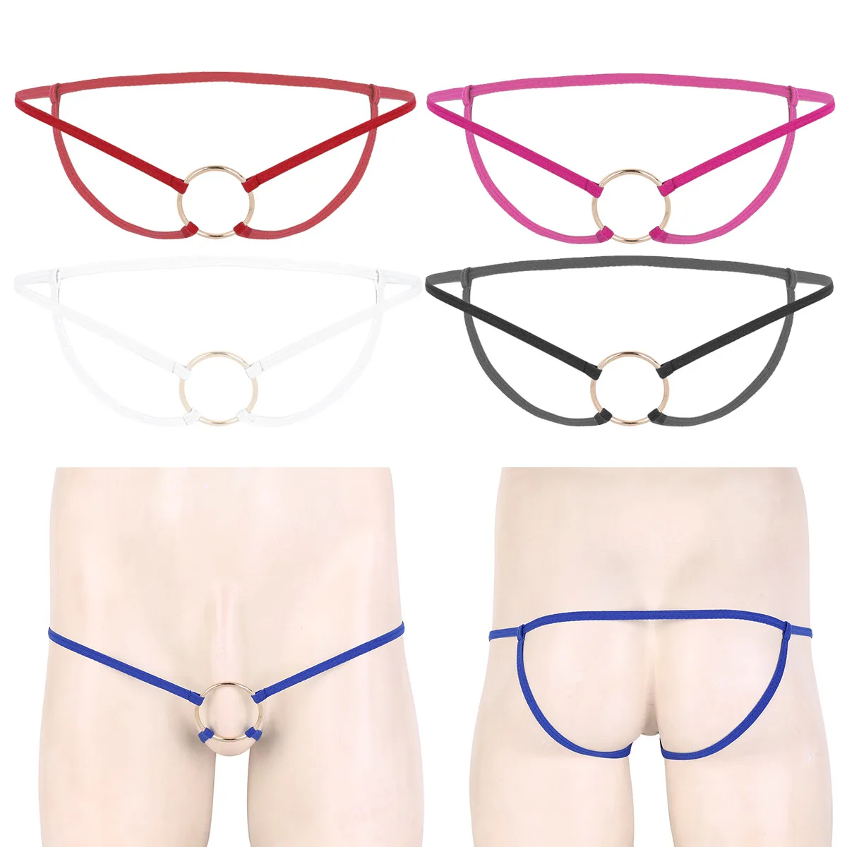 Гей мужское пикантное белье стринги с низкой талией и G-Strings полые мужские трусики с металлическими o-кольцами открытый промежность трусы нижнее белье
