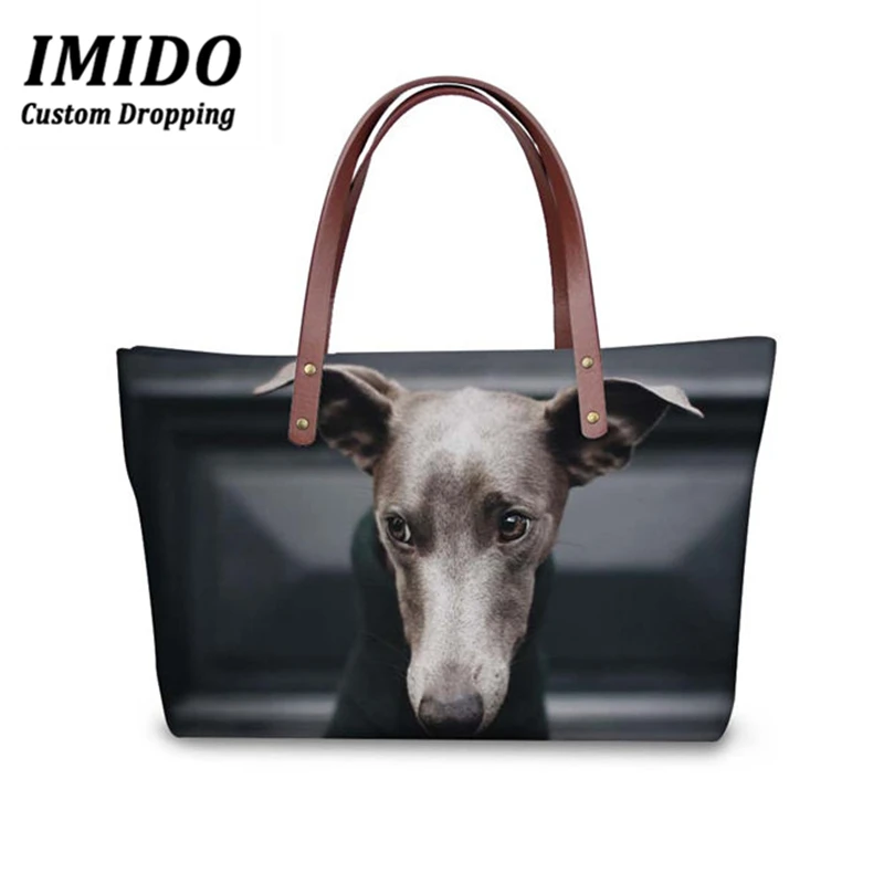 IMIDO, сумки, женские, брендовые, Ainmal, сумки, 3D, темно-серый, итальянский, с принтом борзой собаки, дамская сумка, большая, с верхней ручкой, сумки, кошелек - Цвет: WLL2715AL