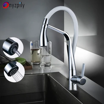 

Onyzpily Kitchen Faucet Chrome White Pull Down Mixer Crane 2 Function Spout Deck Mounted Hot Cold Water Mixer Faucet for Kitchen
