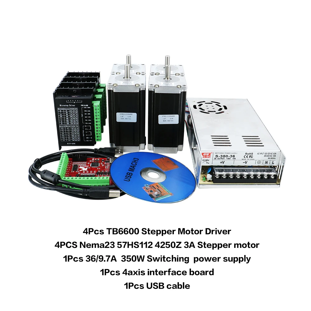 US $200.00 CNC Electronic Kit 4set TB6600 Stepper Driver NEMA23 3Nm DC Motor350W60v Power SupplyMach3 4 Axis Controller Board For CNC