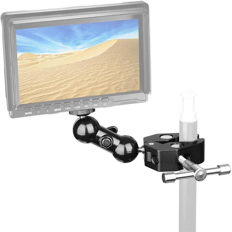 Double Ball Head Clamp Shoe Mount Adapter Magic Arm 1/4" Screw for GPS Phone LCD Monitor Video Light DSLR Camera