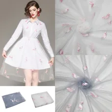 Маленькая свежая вышитая ткань Фламинго вышивка женская мода свадебное платье ткань 3 м/лот