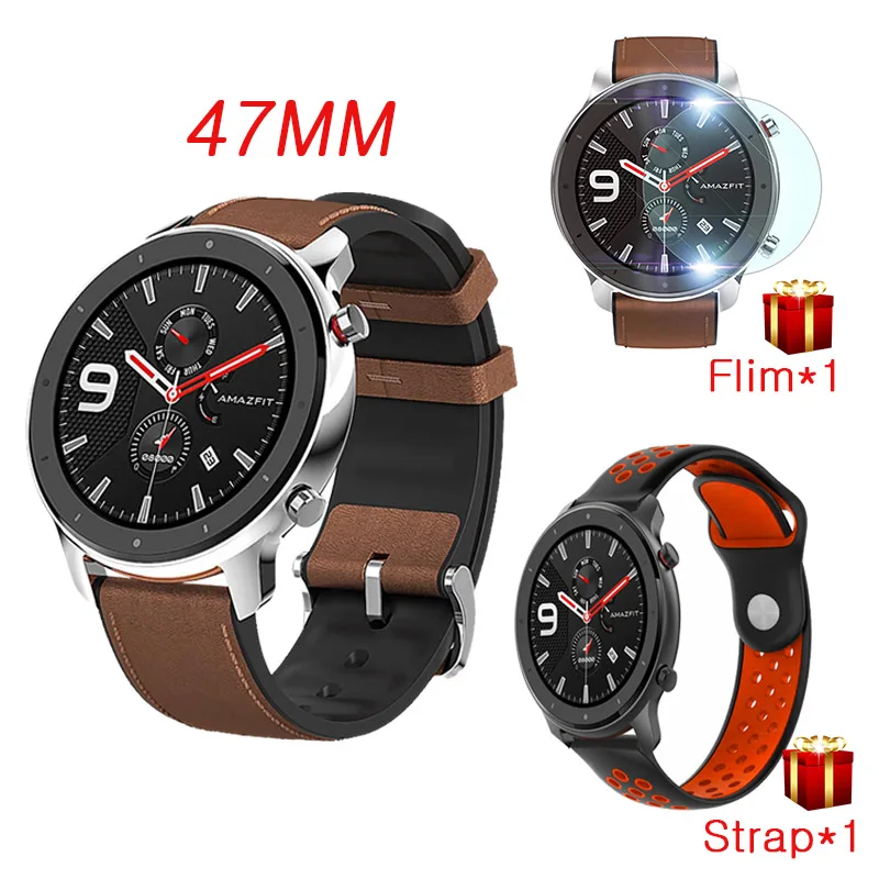 Silver and red Глобальная версия, новинка, Amazfit GTR, 47 мм, Смарт-часы для мужчин и женщин, 5ATM, умные часы, 24 дня, батарея, gps, управление музыкой, для телефона Android IOS - Цвет: Silver and red