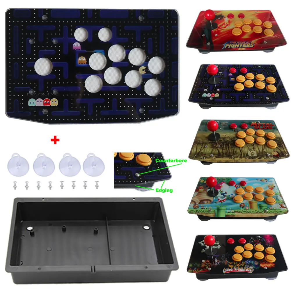 

DIY Arcade Joystick Kits Parts Acrylic Artwork Panel 10 Buttons Flat Case Box