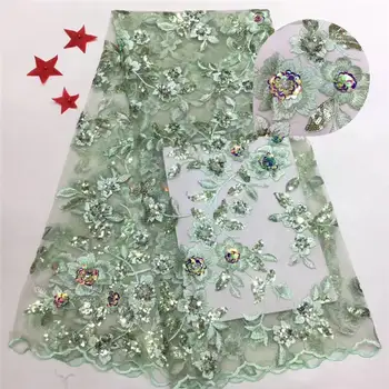 

Green African sequined lace fabric French embroidery sequined tulle fabric African lace fabric dubai royal wedding