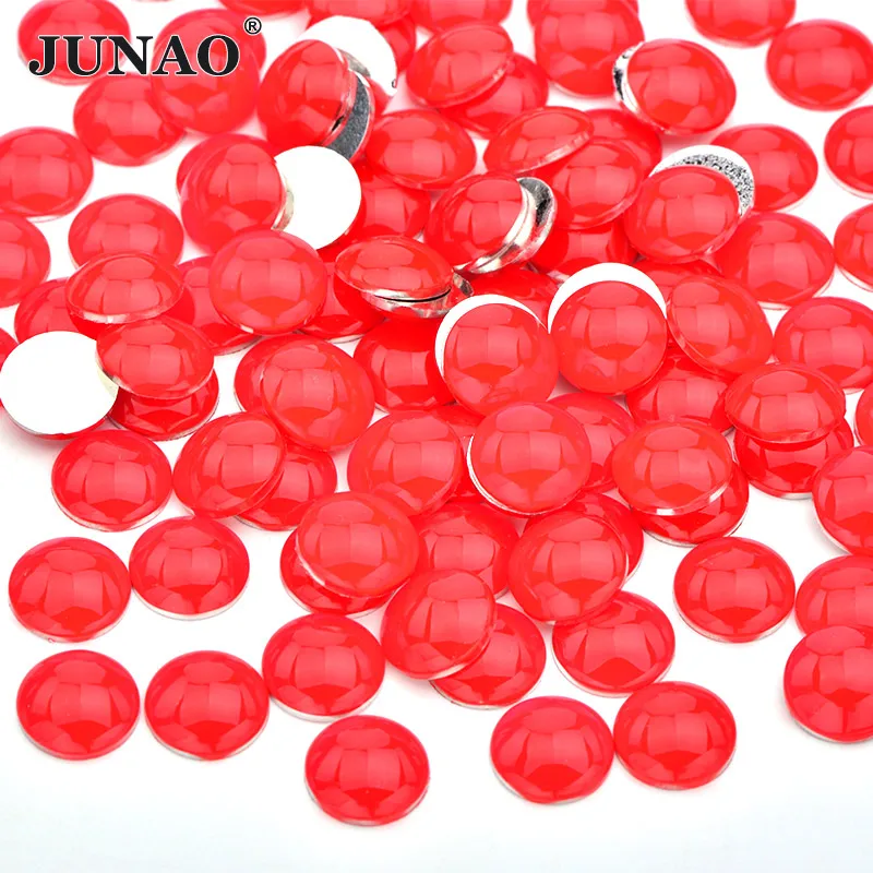 Neon Red JUNAO 4 мм 12 мм неоновый желтый круглый кристаллический горный хрусталь аппликация с плоской задней стороной для ногтей кристалл не швейные камни скрапбук стразы ремесла - Цвет: Neon Red