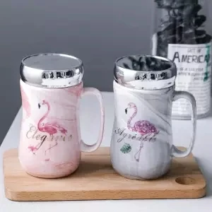 Трендовая чашка, покрытие керамики, ложка, кружка, кофе, молоко, чашка для пары, креативная Женская Студенческая чашка, чашки и кружки, бутылка для воды, милая чашка - Цвет: 400ML 2 pieces