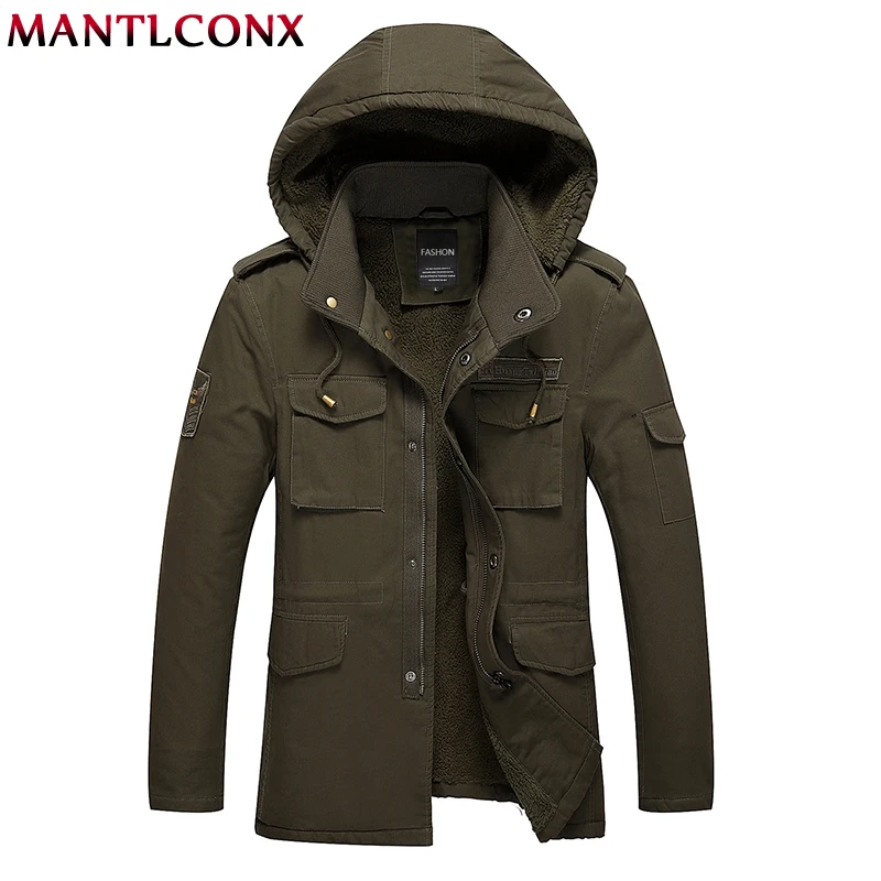 MANTLCONX военная зимняя куртка мужские утепленные парки повседневные куртки с капюшоном и пальто Мужская Длинная Верхняя одежда Пальто veste homme