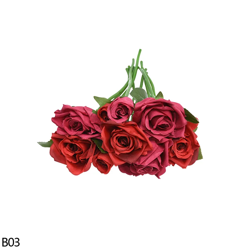 9 шт./Букет искусственных роз Шелковый Искусственный цветок букет невесты для свадебной вечеринки домашний Декор Поддельные розы праздничное украшение - Цвет: B03