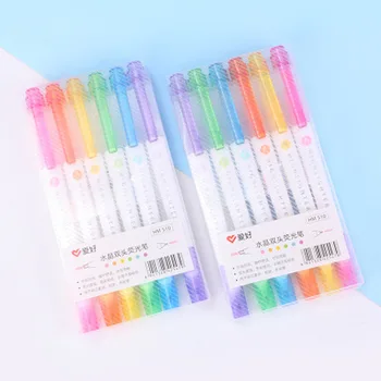 

Double-headed Highlighter Crystal Head Double-headed Highlighter 6-color Fluorescent Candy Color Marker Pen Color Review Pen
