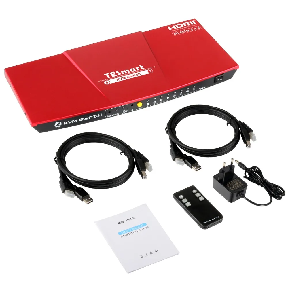 KVM переключатель HDMI 4K@ 60Hz ультра высокое качество, HD USB KVM коммутатор 4 порта шт. Обмен 4 устройства поддержка HDR 10 и Dolby Vision
