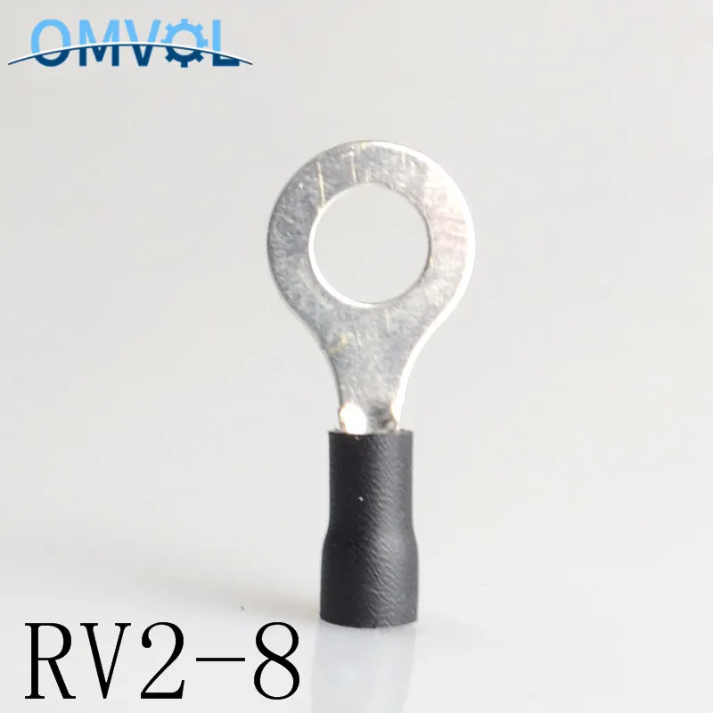Черный 100 шт./лот, RV2-8, синее кольцо, изолированный клеммный кабель, провод, соединитель, костюм, 1,5-2,5 мм, кабель, Электрический обжимной терминал, RV2.5-8, RV - Цвет: Черный