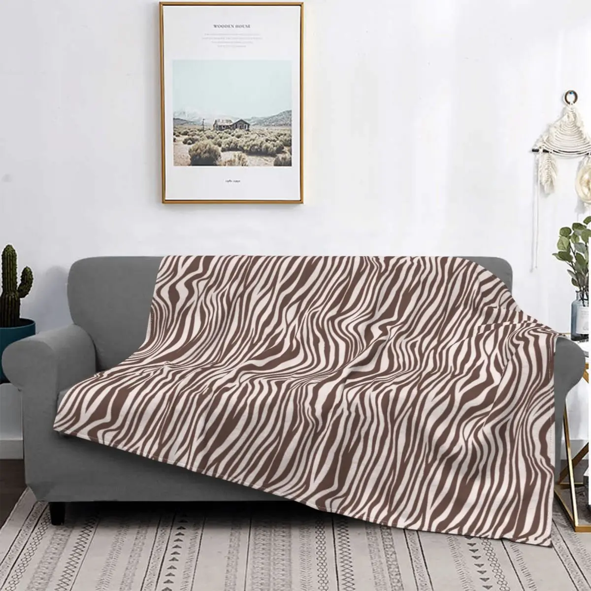 

Brown Cream Zebra Print Blanket Animal Stripes Pattern Plush Warm UltraSoft Flannel Fleece Throw Blanket For Sofa BedSheet Cover