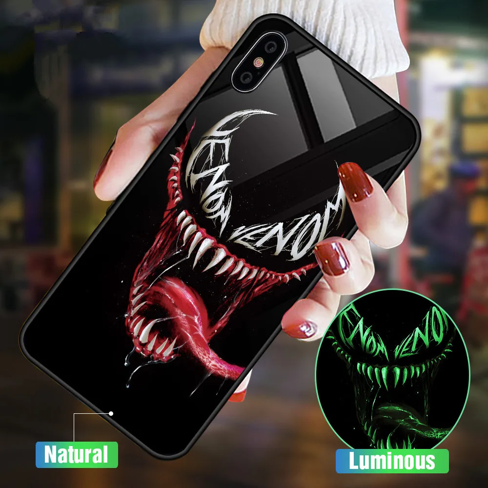 Светящийся стеклянный чехол Marvel для IPhone X XS MAX XR блестящий samsung s9 s10 Plus 5G Light Funda huawei