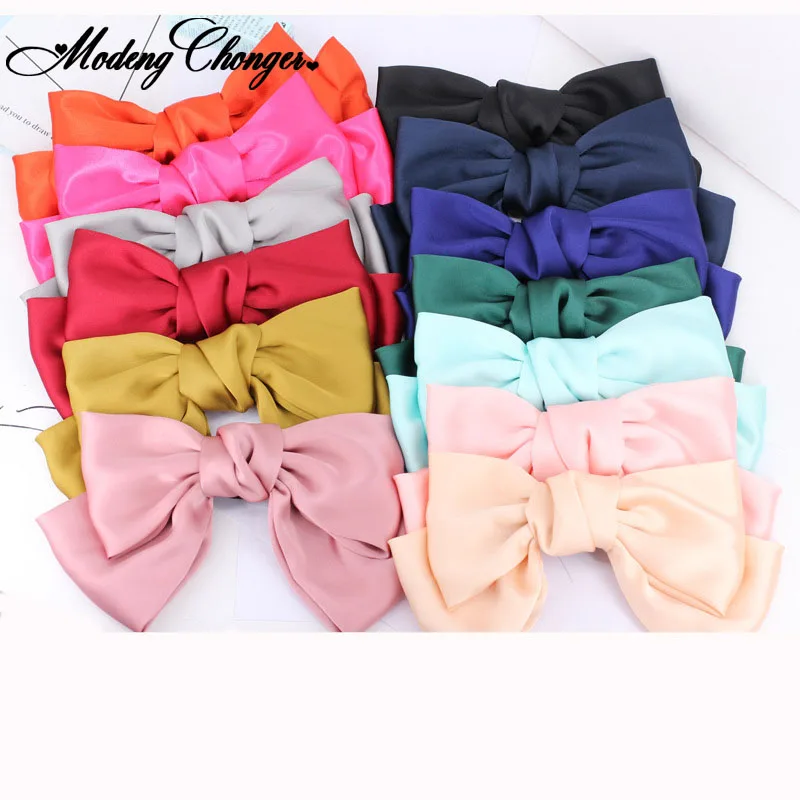 

For Women Fashion Quality Solid Color Big Large Silk Bow Barrettes Hairpins Hair Clips Chiffon Satin Hairgrips Hair Accessories