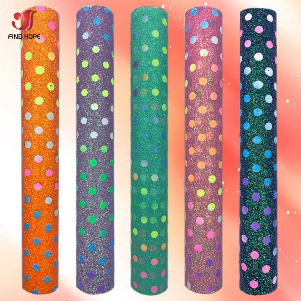 Rainbow Sparkle Polka Dots Fine Glitter Faux Leather for DIY Crafts and Handmade Accessories