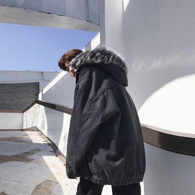 Liketkit мужские зимние джинсовые куртки с капюшоном 2019 одноцветные винтажные
