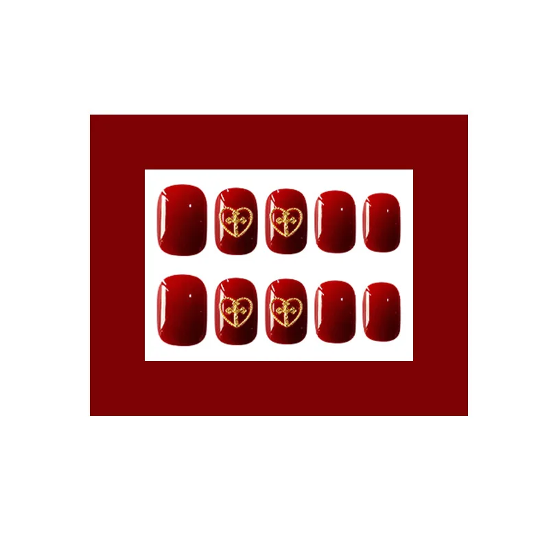 Nusx 24Pcs Charming Fake False Nails Tips Wine Red Round Head Full Cover Long Flase Nails 3