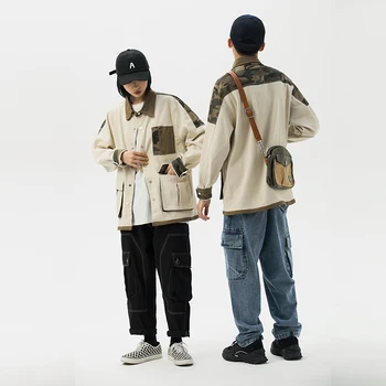 

Men Camouflage Splice Casual Jacket Overcoat Spring Autumn Male Women Hip Hop Loose Japan Style Cargo Coat Outerwear
