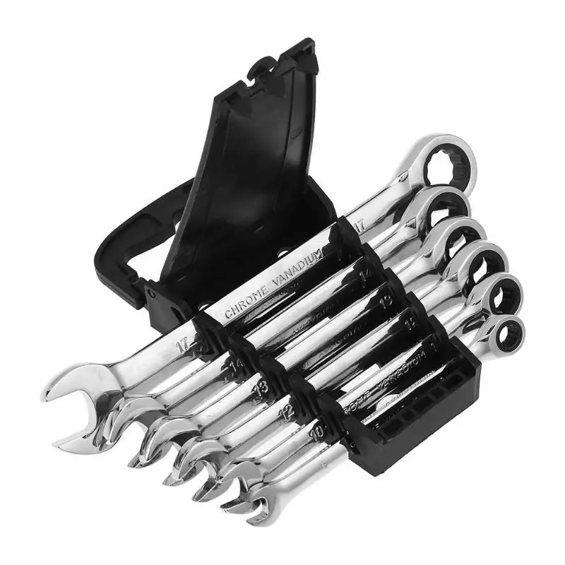 

6pcs/set CRV Steel 72 Teeth Ratchet Wrench Set Multi-use Wrenches Dual Use Spanners Tools Kit Fixed/Movable Head Combination