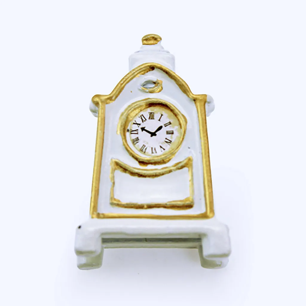 Имитация мини Творческий Ретро Белый МАЯТНИК Часы украшение кукольный дом миниатюрная сцена сплав часы# P3