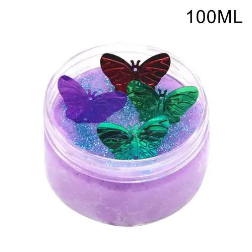 100ml Красочные бабочки щеткой слизи шпатлевка мягкие сквиши глина детские развивающие игрушки для развития интеллекта детей Подарки - Цвет: 100ml