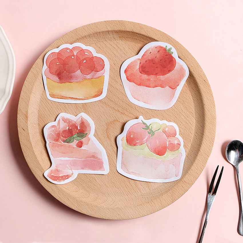 

Cute Strawberry Cake Baking Series Sticky Notes Paper Stickers, 30 Sheets, Strong Sticking Memo Pads Decorative Sticky Notes