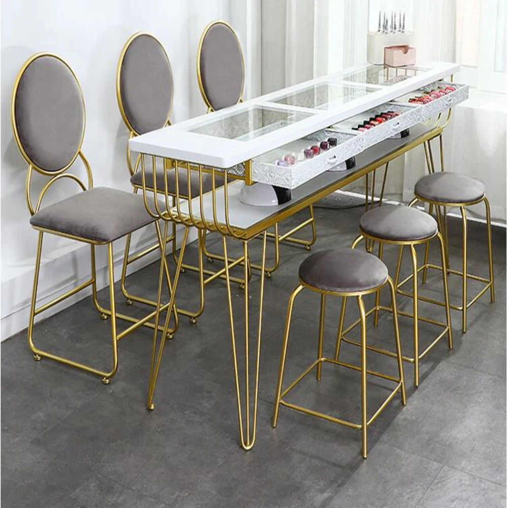 Manicure table single double net red double glass economical marble nail table and chair set