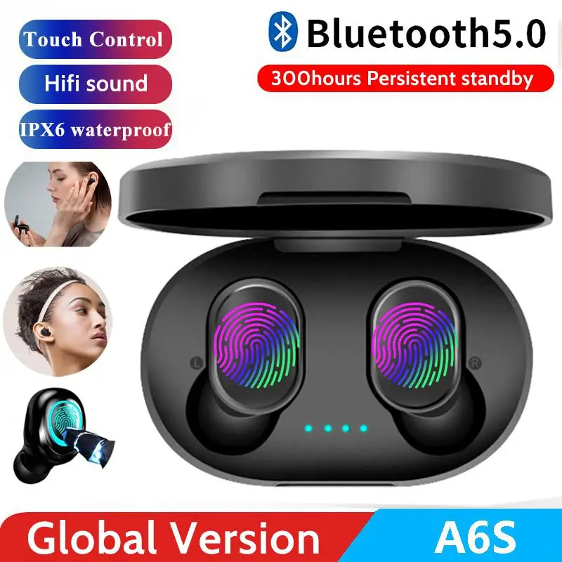

Free Shipping A6S Earbuds Bluetooth 6D TWS Headsets Wireless HIFI Earphone With MIC Universal for iPhone Xiaomi Redmi Huawei