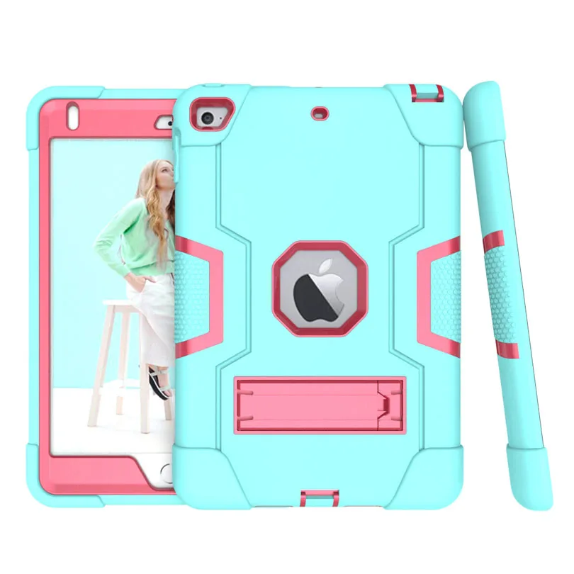 Armor Case For iPad 4 3 2 9.7 Heavy Duty Silicone TPU+ PC Hard Stand Drop Shock Proof+ Screen Protector IP71 - Цвет: Rose Mint
