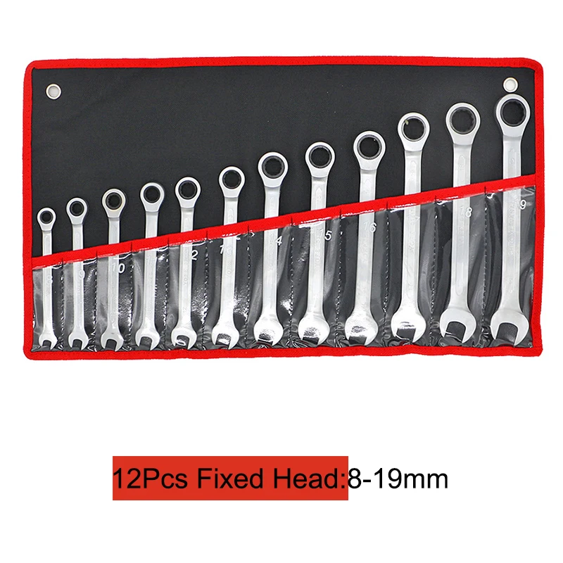 12pcs fixed head QUK Трещоточный ключ, набор гаечных ключей, Универсальный Регулируемый набор ключей, CR-V, Мультитулы, ключи, крутящий момент, зубчатая розетка, Автомобильный ремонт, ручные инструменты - Цвет: 12pcs fixed head