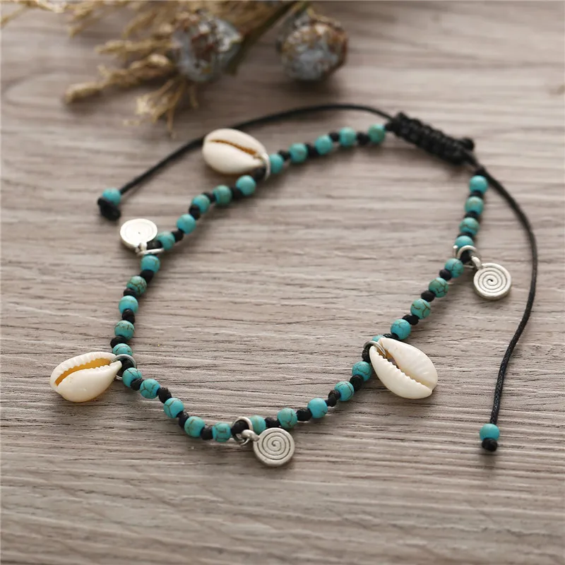 Bohemian Women Shell Beaded Anklets Retro Adjustable Handmade Rope Foot Chains Ankle Bracelet Female Anklet Summer Beach Jewelry | Украшения